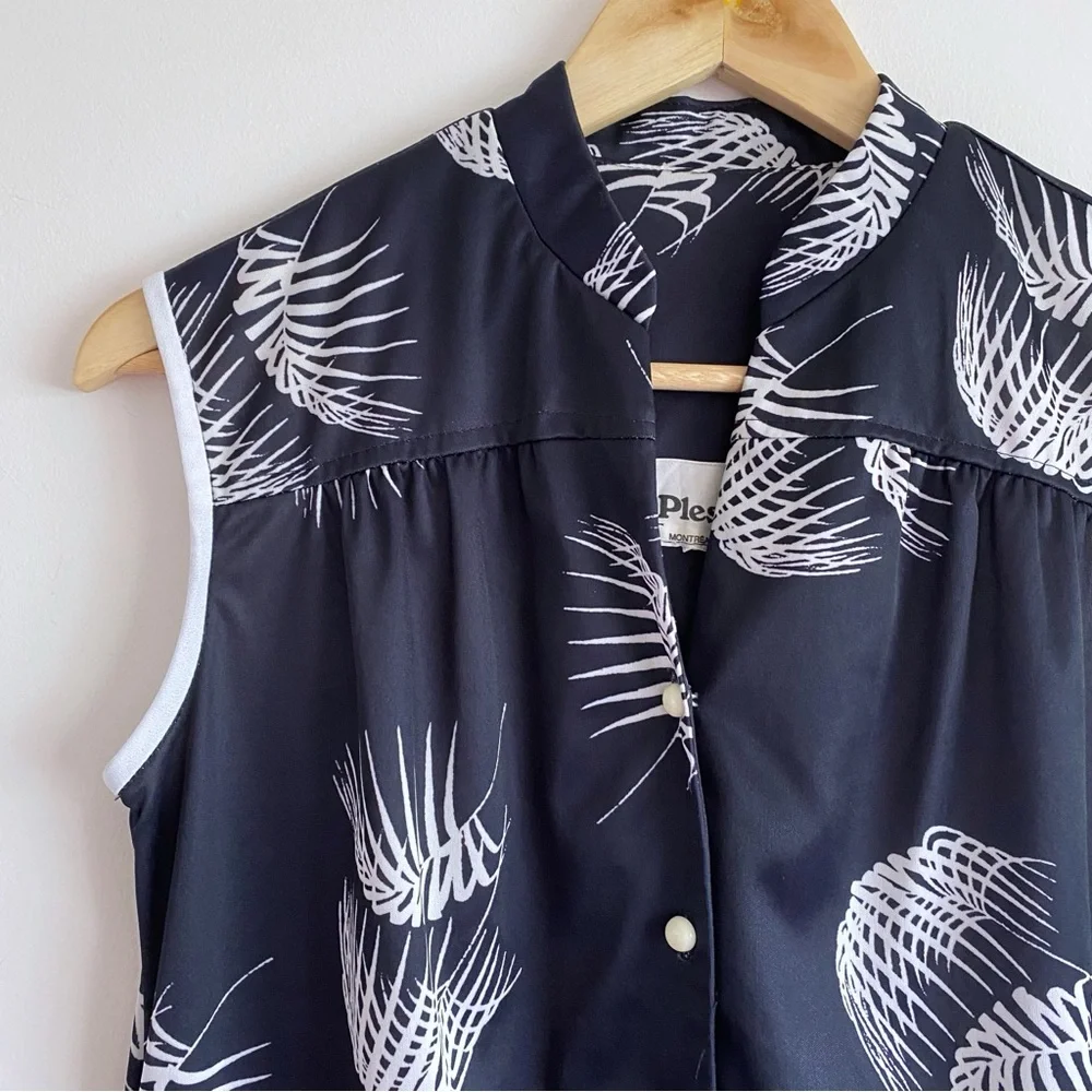 Vintage Pleskin Black White Leaf Print Dress - Picture 6 of 17